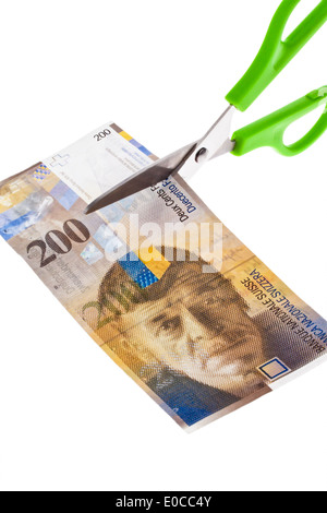 Schweizer Franken von Banknoten. Währung der Schweiz, Schweizer Franken Geldscheine. Waehrung der Schweiz. Stockfoto