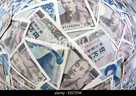 Eine Menge von Yen-Banknoten der japanischen Währung Yen Geldscheine Viele der Japanischen Waehrung Stockfoto