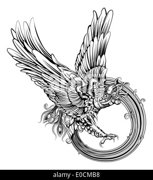 Ein original-Illustration von der legendären Phönix-Vogel oder ein Adler in einem dynamischen Holzschnitt-Stil Stockfoto