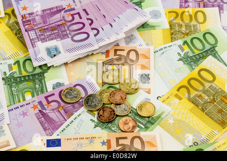 Euro, Geld, Währung, Hinweis, Notizen, Rechnungen, Bargeld Stockfoto