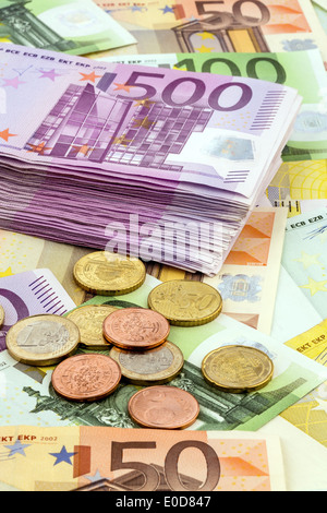 Euro, Geld, Währung, Hinweis, Notizen, Rechnungen, Bargeld Stockfoto