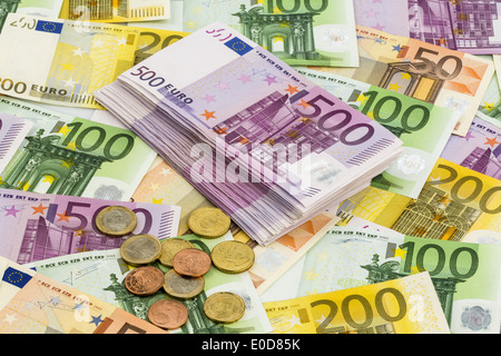 Euro, Geld, Währung, Hinweis, Notizen, Rechnungen, Bargeld Stockfoto