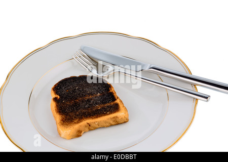 Toastbrot wurde burntly. Burntly toast Scheiben mit Frühstück., Toastbrot Wurde Beim Toasten Verbrannt. Stockfoto