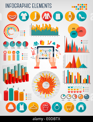 Große Shopping Infografiken Elemente festgelegt. Vektor. Stockfoto