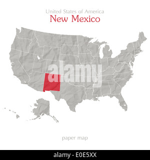 Karte der Vereinigten Staaten von Amerika und New-Mexico-Territorium auf Papierhintergrund Stockfoto