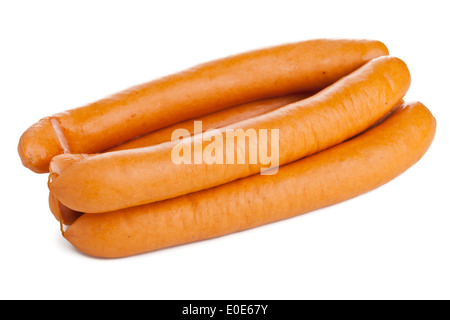 Wiener Würstchen ("Wiener Würstchen" oder "Frankfurter") auf weißem Hintergrund Stockfoto