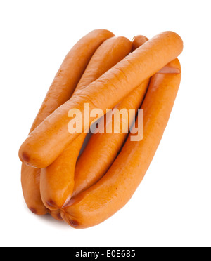 Wiener Würstchen ("Wiener Würstchen" oder "Frankfurter") auf weißem Hintergrund Stockfoto