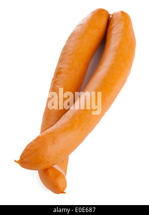 Wiener Würstchen ("Wiener Würstchen" oder "Frankfurter") auf weißem Hintergrund Stockfoto