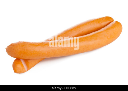 Wiener Würstchen ("Wiener Würstchen" oder "Frankfurter") auf weißem Hintergrund Stockfoto