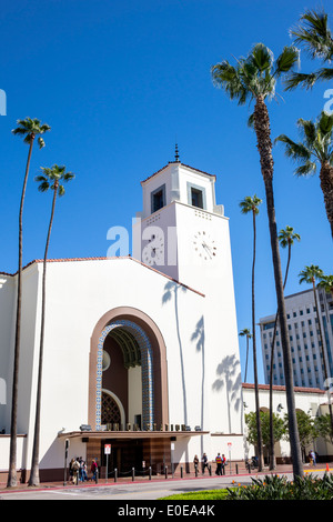 Los Angeles California, LA, Nahverkehr, Union Station, Bahnhof, Bahnhof, Bahnhof, Gebäude, außen, Turm, Mission Revival Architektur, Arch, Entra Stockfoto