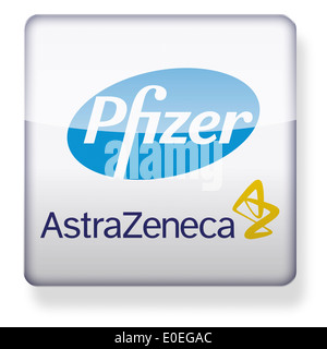 Pfizer und AstraZeneca Logos als ein app-Symbol. Clipping-Pfad enthalten. Stockfoto