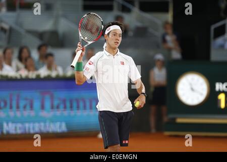 Madrid, Spanien, 9. Mai 2014. 9. Mai 2014. Kei Nishikori (JPN) Tennis: Kei Nishikori Japans während der Herren Einzel 4. Vorrundenspiel der Mutua Madrid Open Tennis-Turnier in La Caja Magica in Madrid, Spanien, 9. Mai 2014. Bildnachweis: AFLO/Alamy Live-Nachrichten Stockfoto