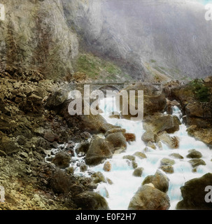 Dieses Bild zeigt eine alternative fotografische Methode, die eine Brücke in Norwegen zeigt und sowohl historische als auch künstlerische Stile der Fotografie widerspiegelt. Stockfoto