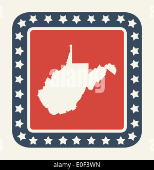 West Virginia State Taste auf amerikanische Flagge in flachen Web-Design-Stil, isoliert auf weißem Hintergrund. Stockfoto