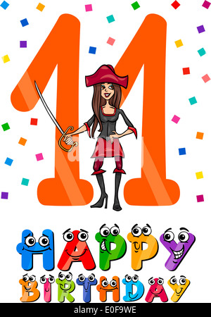 Illustration von den elften Geburtstag Cartoon Design für Mädchen Stockfoto