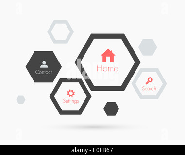 Websitevorlage mit Sechsecken. Flaches design Stockfoto