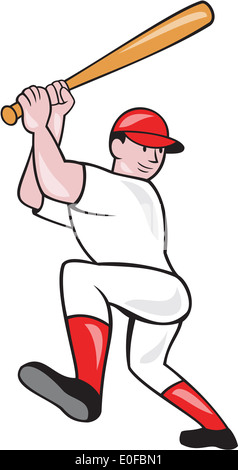 Illustration einer amerikanischen Baseball Spieler Teig Hitter Wimper mit Fledermaus getan im Cartoon-Stil, die isoliert auf weißem Hintergrund. Stockfoto