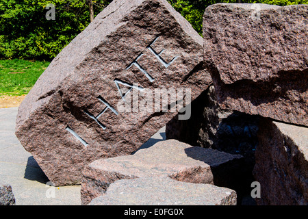 Washington DC USA Franklin Delano Roosevelt Memorial Stone mit dem Wort Hass Stockfoto