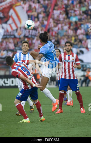 Madrid, Spanien. 11. Mai 2014. Spieler Atletico Madrid im Ation während ihrer spanischen Liga Primera Division match bei Vicente Calderon Stadion in Madrid, Spanien, 11 Mai 2014.Atletico Madrid Vs Malaga. (1-1) Foto: Oscar Gonzalez/NurPhoto © Oscar Gonzalez/NurPhoto/ZUMAPRESS.com/Alamy Live-Nachrichten Stockfoto