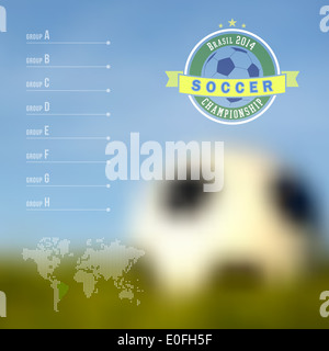 Fußball Spiel Infografik mit Team listet und Unschärfe Hintergrund der Ball auf der Wiese. Stockfoto