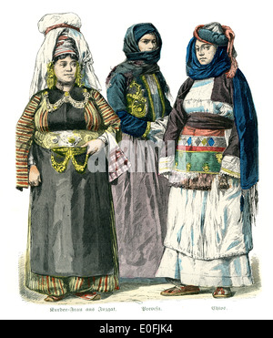 Trachten der Türkei, 19. Jahrhundert. Kurd-Frau von Juzgat, Prevesa und Chios. Stockfoto