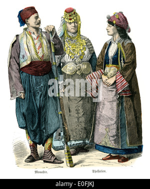 Trachten der Türkei, 19. Jahrhundert. Monastir und Thessalien. Stockfoto