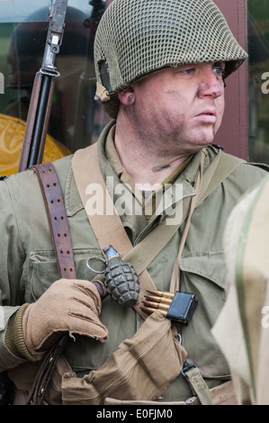 Eine Nachstellung oder Reenactment, Gruppe, spezialisiert in amerikanischen GIS-der 2. Weltkrieg aus d-Day, Juni 1944 bis Kriegsende Stockfoto