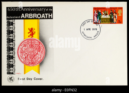 Ersten Tag decken 650. Jahrestag der Erklärung von Arbroath. Poststempel bei Arbroath. Stockfoto