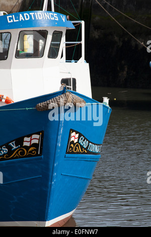 blaue und weiße Fähre nach den Farne Islands vertäut im Hafen von gemeinsame Northumberland UK Stockfoto