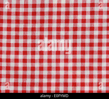 Textur von einer rot-weiß karierten Picknickdecke. Roten Leinen Tischdecke. Stockfoto