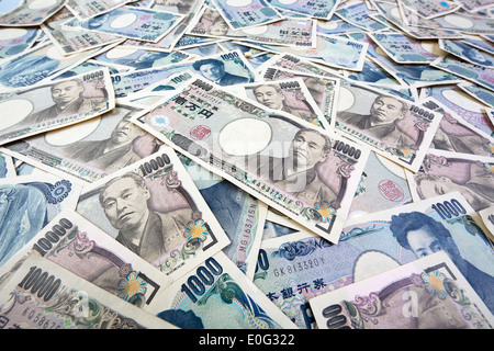 Eine Menge von Yen-Banknoten der japanischen Währung Yen Geldscheine Viele der Japanischen Waehrung Stockfoto