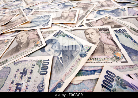 Ein Großteil der japanischen Geld nimmt die Yen-Währung, Viele Festveranstaltung Geld Scheine der Yen Waehrung Stockfoto