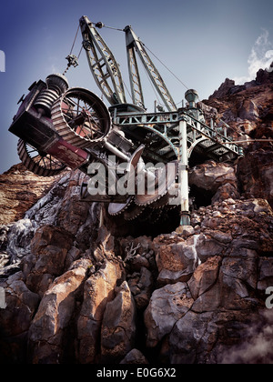 Steampunk Fantasy Land Bohrmaschine im Tokyo Disneysea Themenpark, Mysterious Island. Japan. Stockfoto