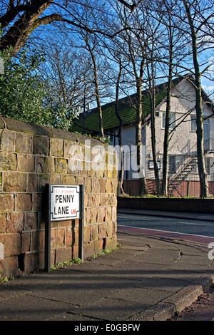 Penny Lane Straßenschild, Liverpool UK, ein beliebtes Touristenziel wegen seiner Verbindung mit The Beatles Stockfoto