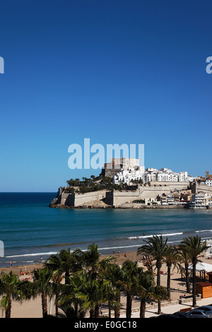 Altstadt mit Schloss, Peniscola, Valencia, Costa del Azahar, Provinz Castello, Spanien Stockfoto