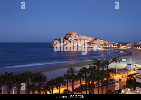 Altstadt mit Schloss, Peniscola, Valencia, Costa del Azahar, Provinz Castello, Spanien Stockfoto