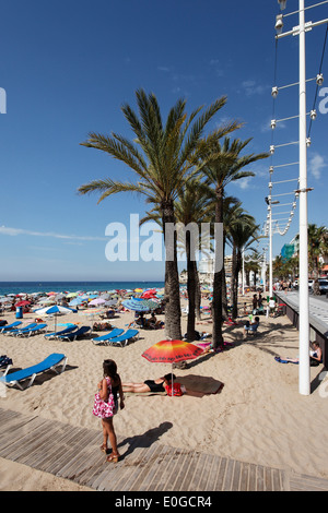 Strandleben, Benidorm, Costa Blanca, Provinz Alicante, Spanien Stockfoto