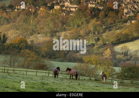 Blick über Painswick Tal in den frühen Morgenstunden, Painswick, Gloucestershire, UK Stockfoto