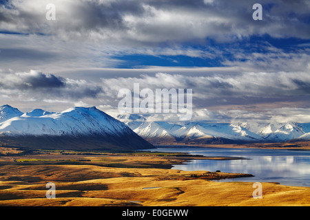 Südalpen und Lake Tekapo, Blick vom Mount John, Mackenzie Country, New Zealand Stockfoto