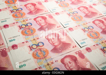 Detailansicht von 100 Yuan chinesisches Papiergeld Stockfoto