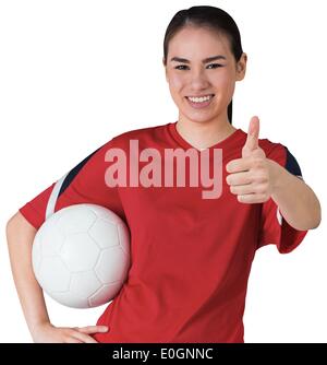 Asiatische Fußball-Fan, Blick in die Kamera Lächeln Stockfoto