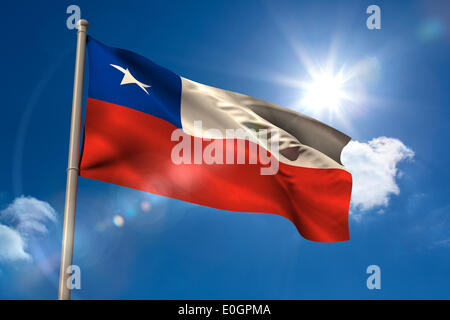 Chile Nationalflagge am Fahnenmast Stockfoto