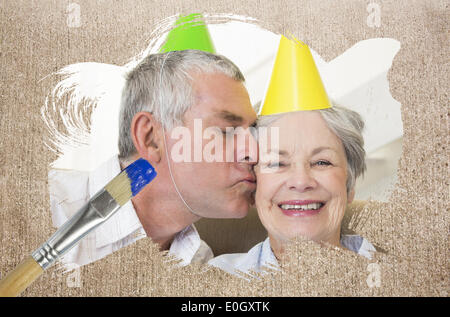 Montagebild von älteres Paar feiert Geburtstag Stockfoto