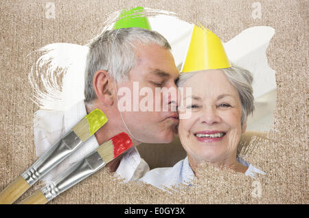 Montagebild von älteres Paar feiert Geburtstag Stockfoto