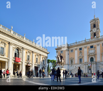 Reiterstandbild des Kaisers Marcus Aurelius vor Senatorial Palast, Kapitol, UNESCO World Heritage Site Rom Stockfoto