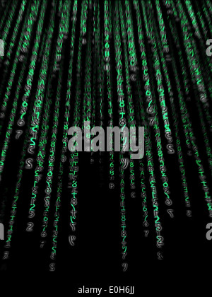 Grüne Binärcode auf schwarzem Hintergrund Stockfoto