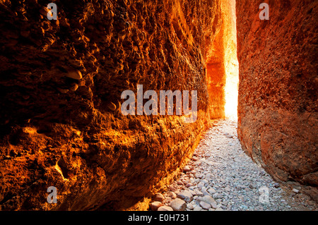 Sonnenbeleuchtete Wände des Echidna Chasm im Purnululu National Park. Stockfoto