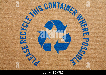 Bitte recyceln Sie diesen Behälter, wenn möglich - Informationen zur Domino Pizzaschachtel - Entsorgung Recycling Recycling Logo Symbol Stockfoto