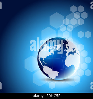 Abstrakter blauer Hintergrund mit Globus Stockfoto