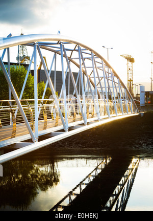 Sam Thompson Brücke, Victoria Park mit der Harbour Estate, Belfast, Nordirland Stockfoto